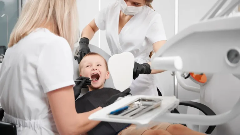 Young child during first dental visit at clinic