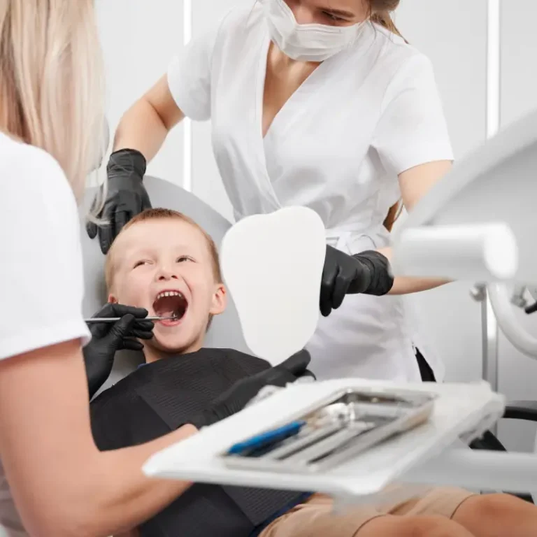 Young child during first dental visit at clinic